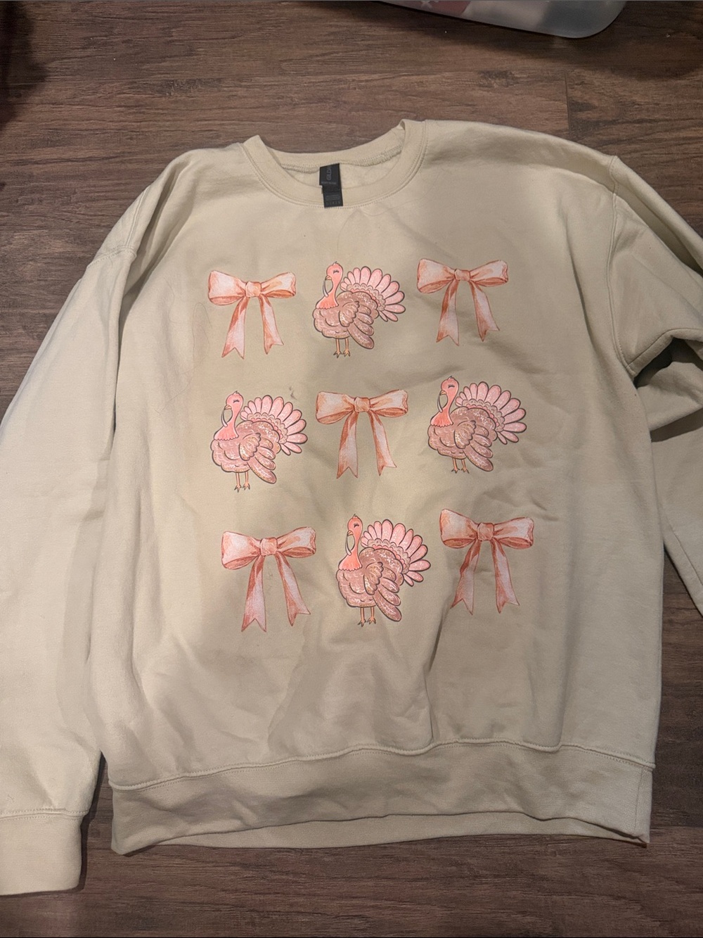 Cream Sweater with Pink Turkey & Bow Motif Large - Picture 2 of 3
